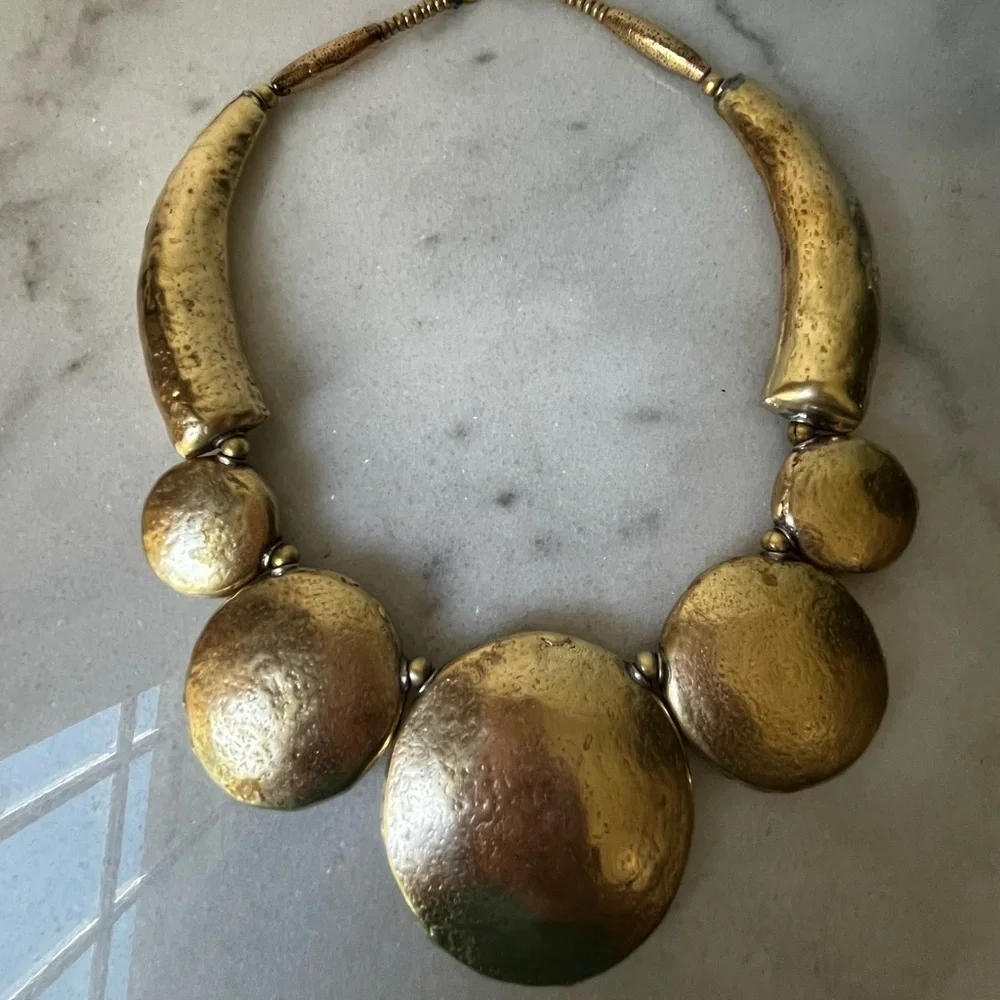 Bold Gold Statement Necklace vintage brass boho style